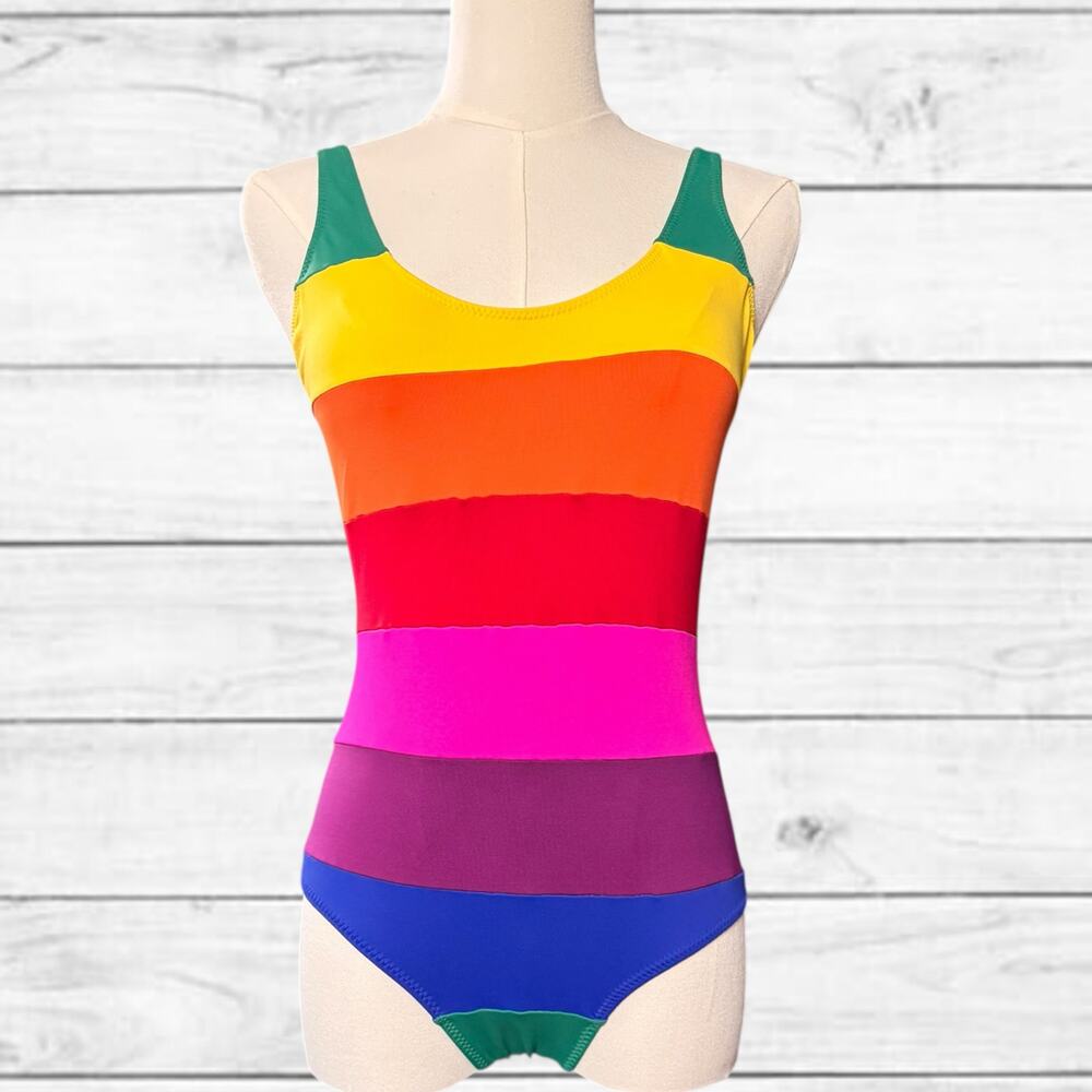 83. NEW TRIYA Rainbow Pride Summer One Piece Bathing Suit SZ:P(Small)